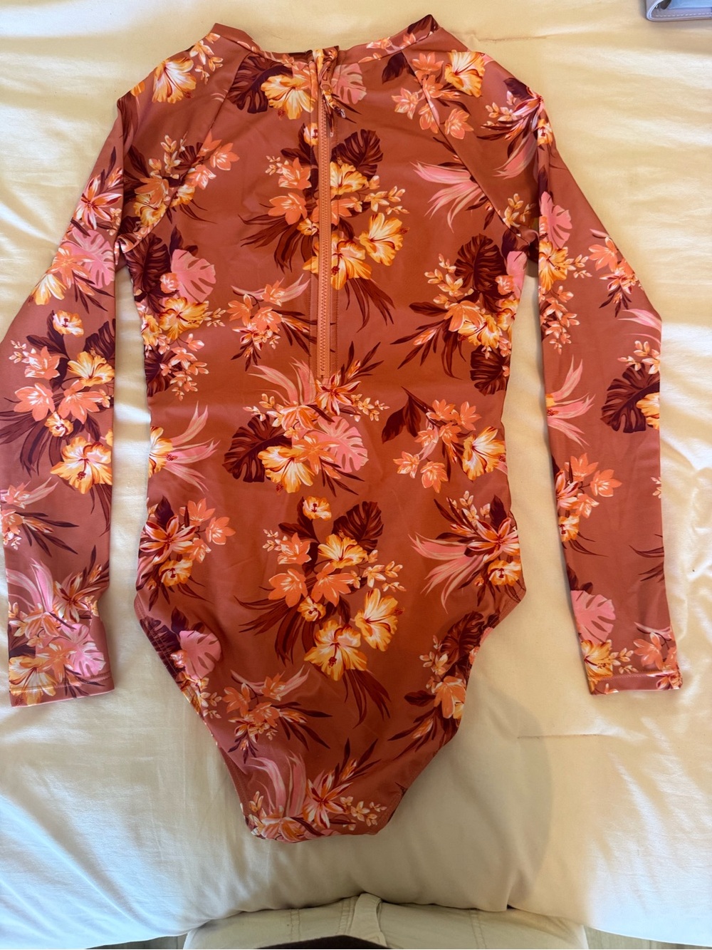 art class Rust Pink Floral Long-Sleeve One-Piece Swimsuit